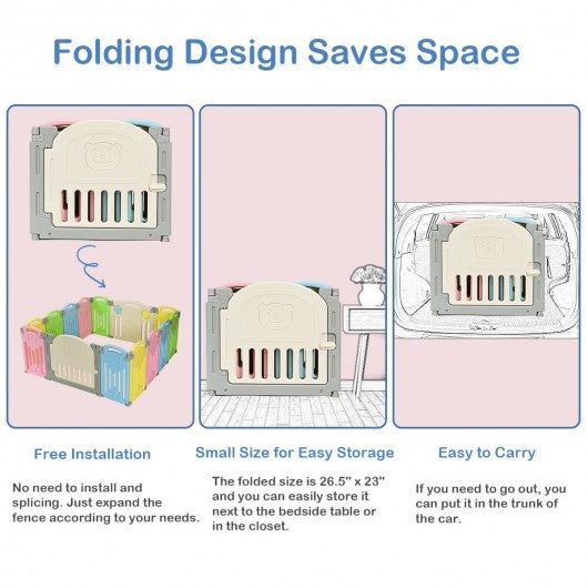 Foldable Baby Playpen 14 Panel Activity Center Safety Play Yard