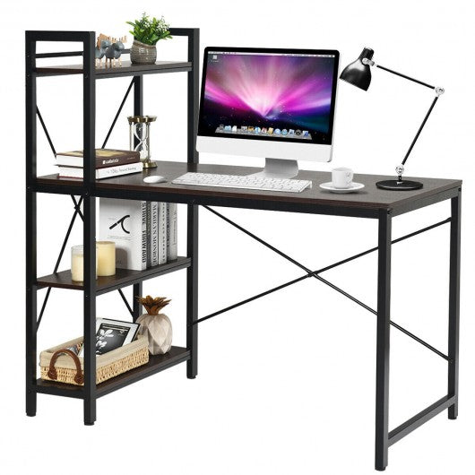 4 Tier Storage Shelves Computer Desk-Brown