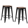 Set of 2 Counter Height Backless Stool with Wooden Seat-Black