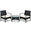 3 pcs Patio Wicker Rattan Furniture Set with White Cushion