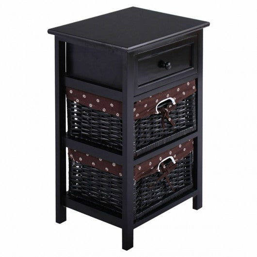 3 Tier Set of 2 Wood Nightstand with 1 & 2 Drawer