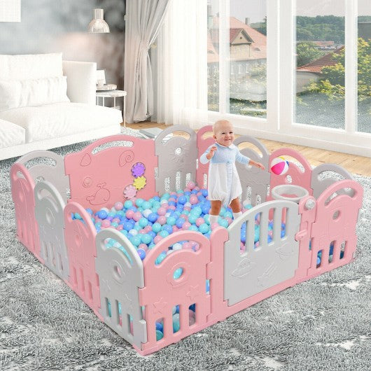 14-Panel Baby Playpen with Music Box & Basketball Hoop