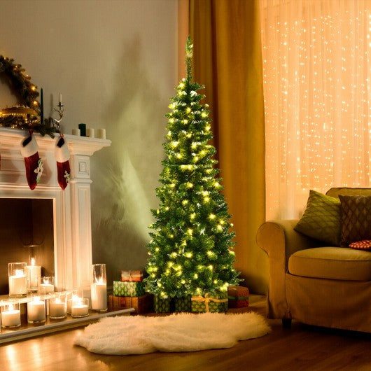 4.5 ft Pre-Lit Hinged Artificial Fir Pencil Christmas Tree-Warm White