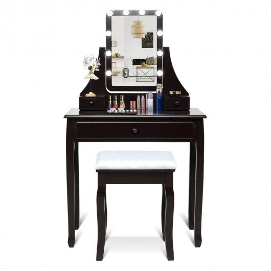 10 LED Lighted Mirror and 3 Drawers Vanity Table Set