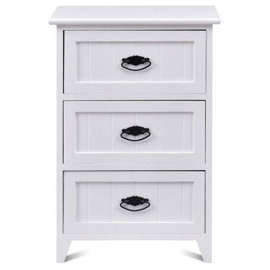 3 Drawers End Storage Wood Side Nightstand