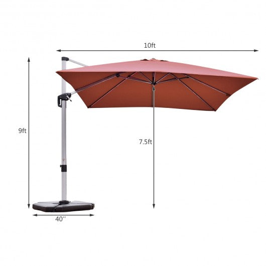 10 Ft 360 Degree Tilt Aluminum Square Patio Offset Cantilever Umbrella