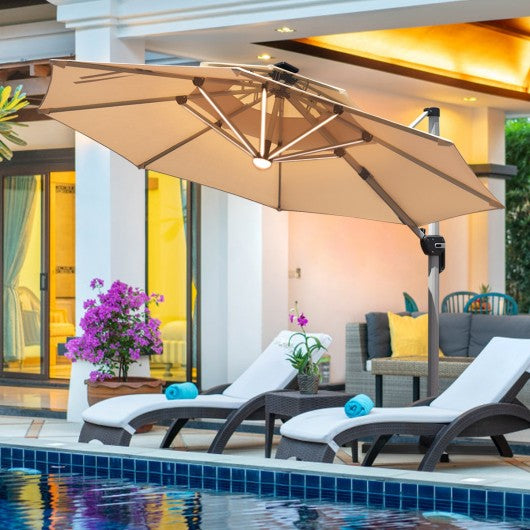12ft 360° Rotation Aluminum Solar LED Patio Cantilever Umbrella