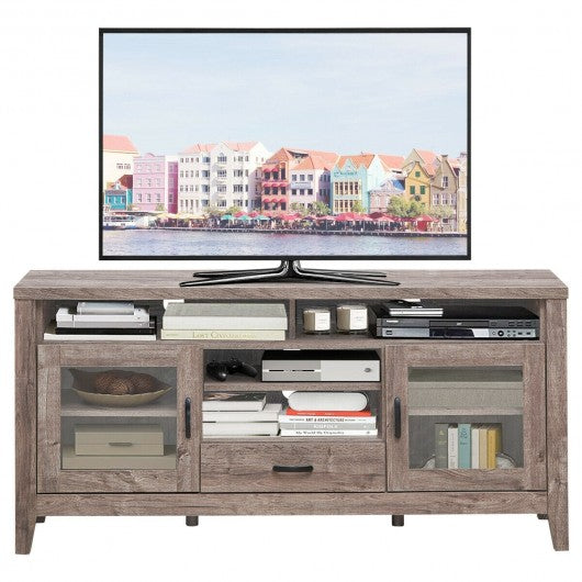 Tall TV Stand with Glass Storage & Drawer