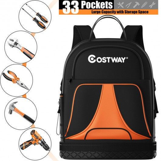 Tool Backpack Heavy Duty Jobsite Tool Bag 33 Pockets