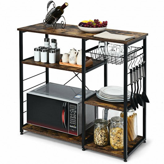 Industrial Kitchen Baker's Rack Microwave Shelf with 6 Hooks