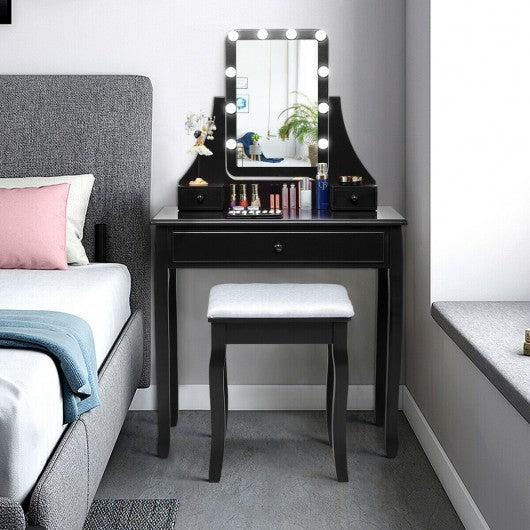 10 LED Lighted Mirror and 3 Drawers Vanity Table Set