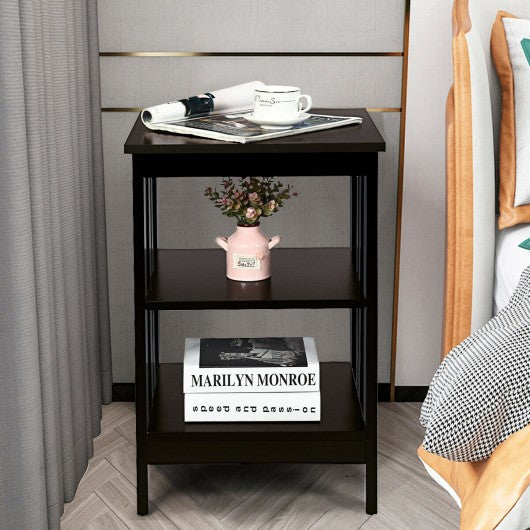 3-tier Side Table Nightstand with Stable Structure-Espresso