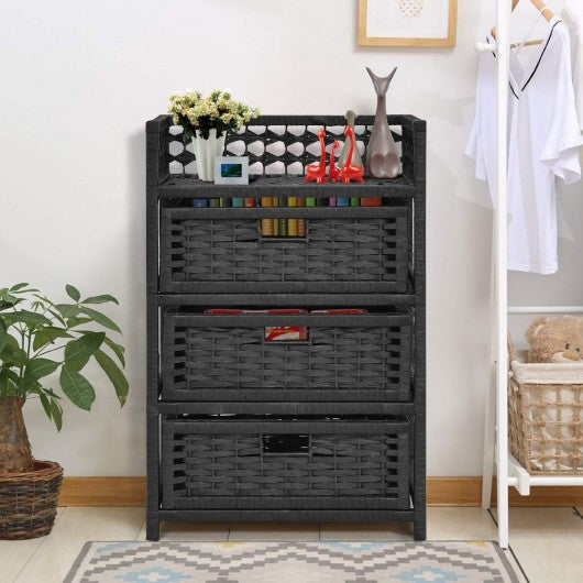 3 Drawers Wicker Baskets Storage Chest Rack