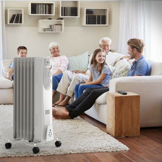 1500W 7-Fin Portable Electric Oil Filled Radiator Heater