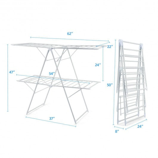 2-Level Foldable Clothes Drying Rack-White