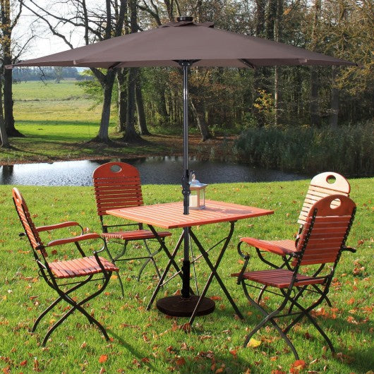 10FT Patio Solar Umbrella LED Patio Market Steel Tilt W/ Crank Outdoor New-Tan