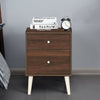 2-Drawer Nightstand Beside End Side Table with Rubber Legs-Walnut