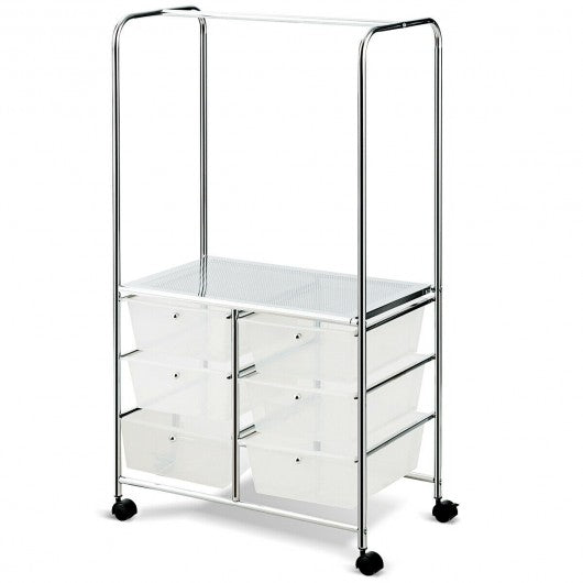6 Drawer Rolling Storage Cart with Hanging Bar