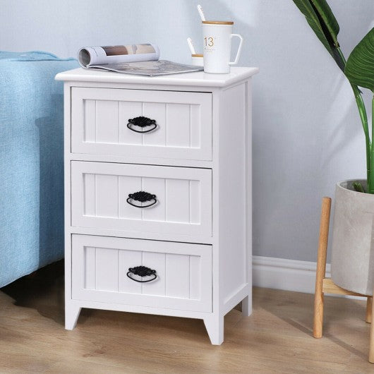3 Drawers End Storage Wood Side Nightstand