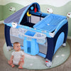 Foldable Baby Crib Playpen w/ Mosquito Net and Bag-Blue