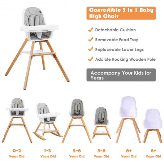 3-in-1 Convertible Wooden Baby High Chair