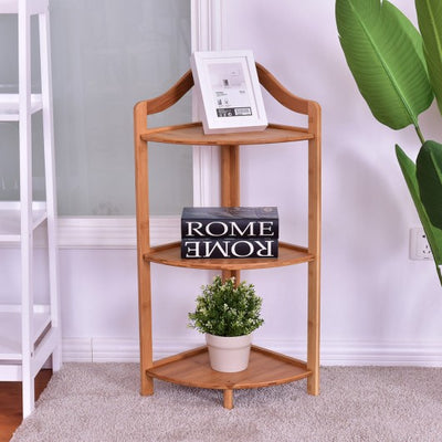 3 Tiers Free Standing Bamboo Corner Shelving Rack