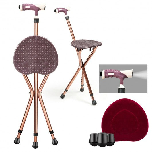 Lightweight Adjustable Folding Cane Seat with Light