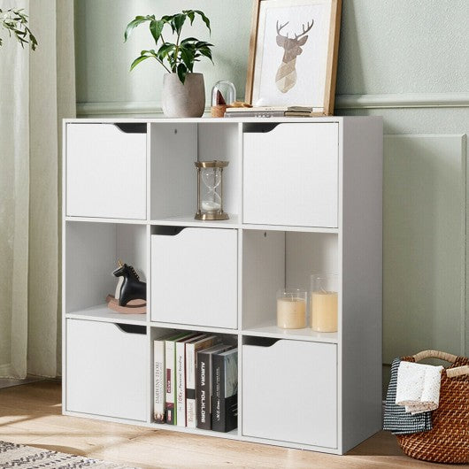 9 Cube Storage Wood Divider Bookcase-White