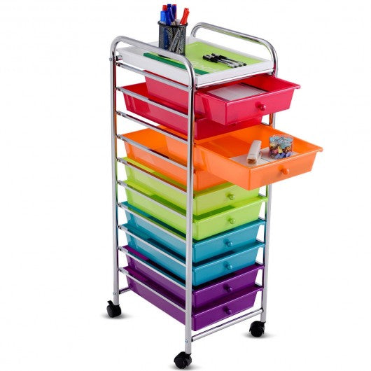 10 Drawers Rolling Organizer Cart Craft Utility Mobile Trolley
