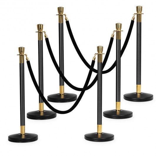 6 pcs Pole Retractable Ropes Barrier Stanchion Posts