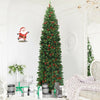 7.5 ft Preit Hinged Pencil Christmas Tree with Pine Cones Red Berries