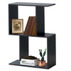 2-tier S-Shaped Bookcase Free Standing Storage Rack Wooden Display Decor Black
