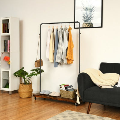 Industrial Pipe Style Rolling Garment Rack on Wheels