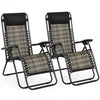 2Pcs Folding Patio Rattan Zero Gravity Lounge Chair-Gray