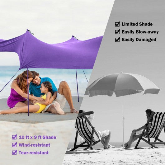 10' x 9' Family Beach Tent Canopy Sunshade w/ 4 Poles