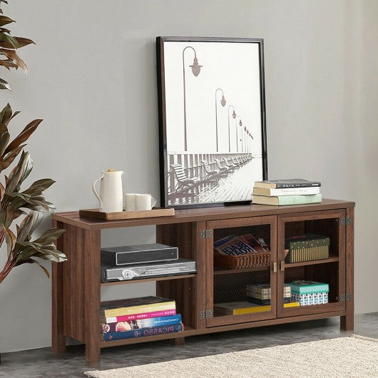 Wooden TV Stand with 2 Metal Mesh Doors