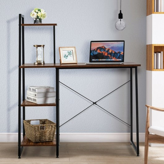 Computer Desk with Shelves Study Writing Desk Workstation Bookshelf-Brown