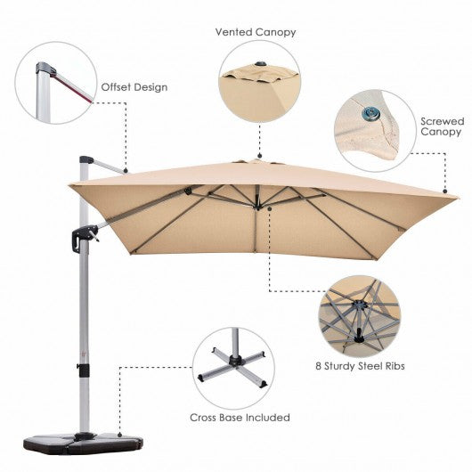 10 Ft 360 Degree Tilt Aluminum Square Patio Offset Cantilever Umbrella
