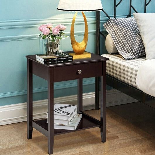 Wooden Nightstand End Table Storage Display -Brown