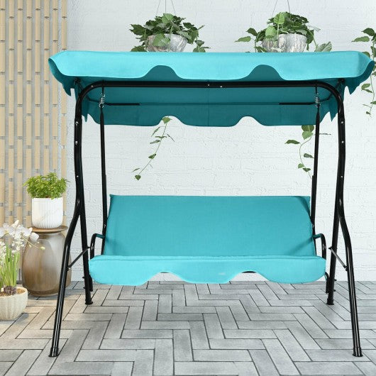 3 Seats Patio Canopy Cushioned Steel Frame Swing Glider Hammock
