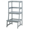Kids Wooden Kitchen Step Stool with Safety Rail-Gray