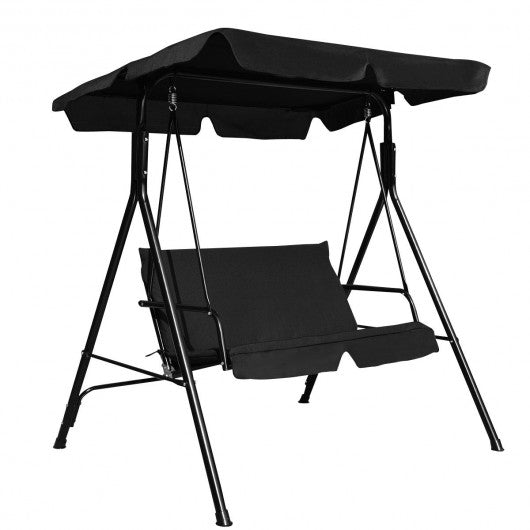 Steel Frame Outdoor Loveseat Patio Canopy Swing with Cushion-Black