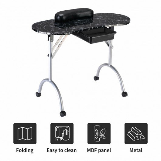Manicure Nail Table Portable Station Desk Spa Beauty Salon Equipment 2 Color-Black