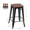 Set of 2 Counter Height Backless Stool with Wooden Seat-Black