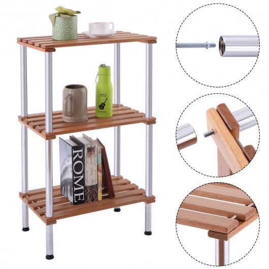 3-Tier Wood Slat Storage Rack Display Shelving