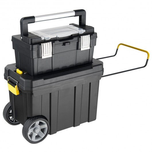 2-in-1 Rolling Tool Box Set Mobile Tool Chest Storage Organizer Portable Black
