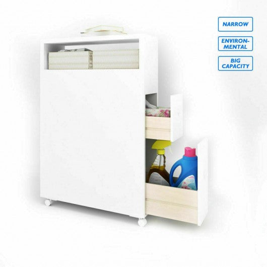 White Wooden Storage Cabinet Organizer with 4 Casters