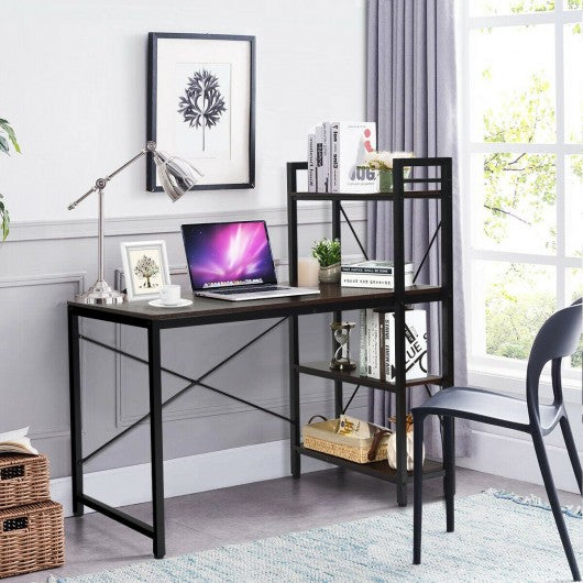 4 Tier Storage Shelves Computer Desk-Brown