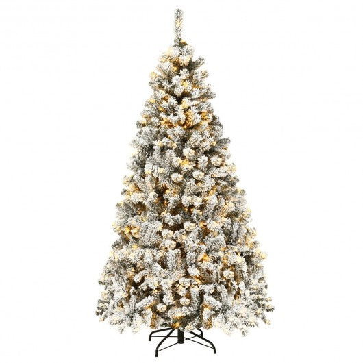 PreLit Premium Snow Flocked Hinged Artificial Christmas Tree