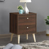 2-Drawer Nightstand Beside End Side Table with Rubber Legs-Walnut